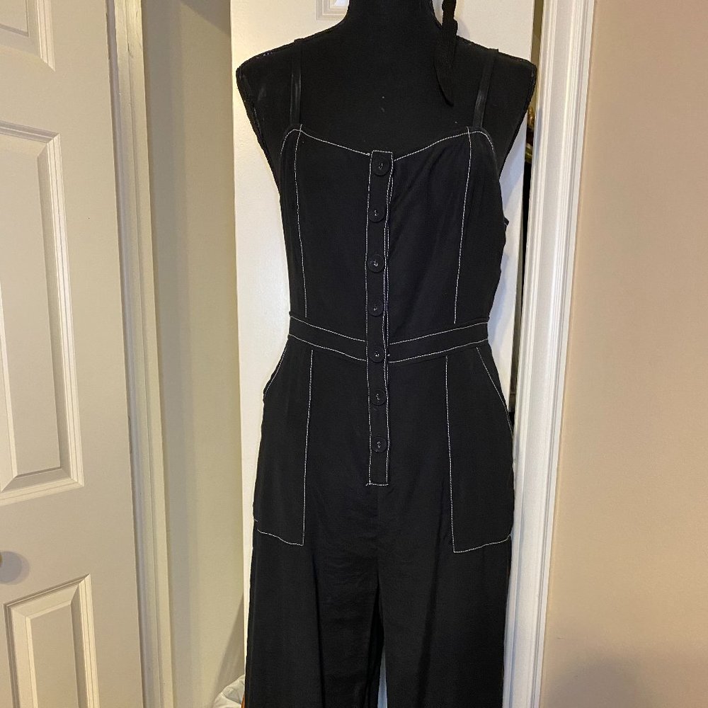 Black With White Stitching Button Up Jumpsuit